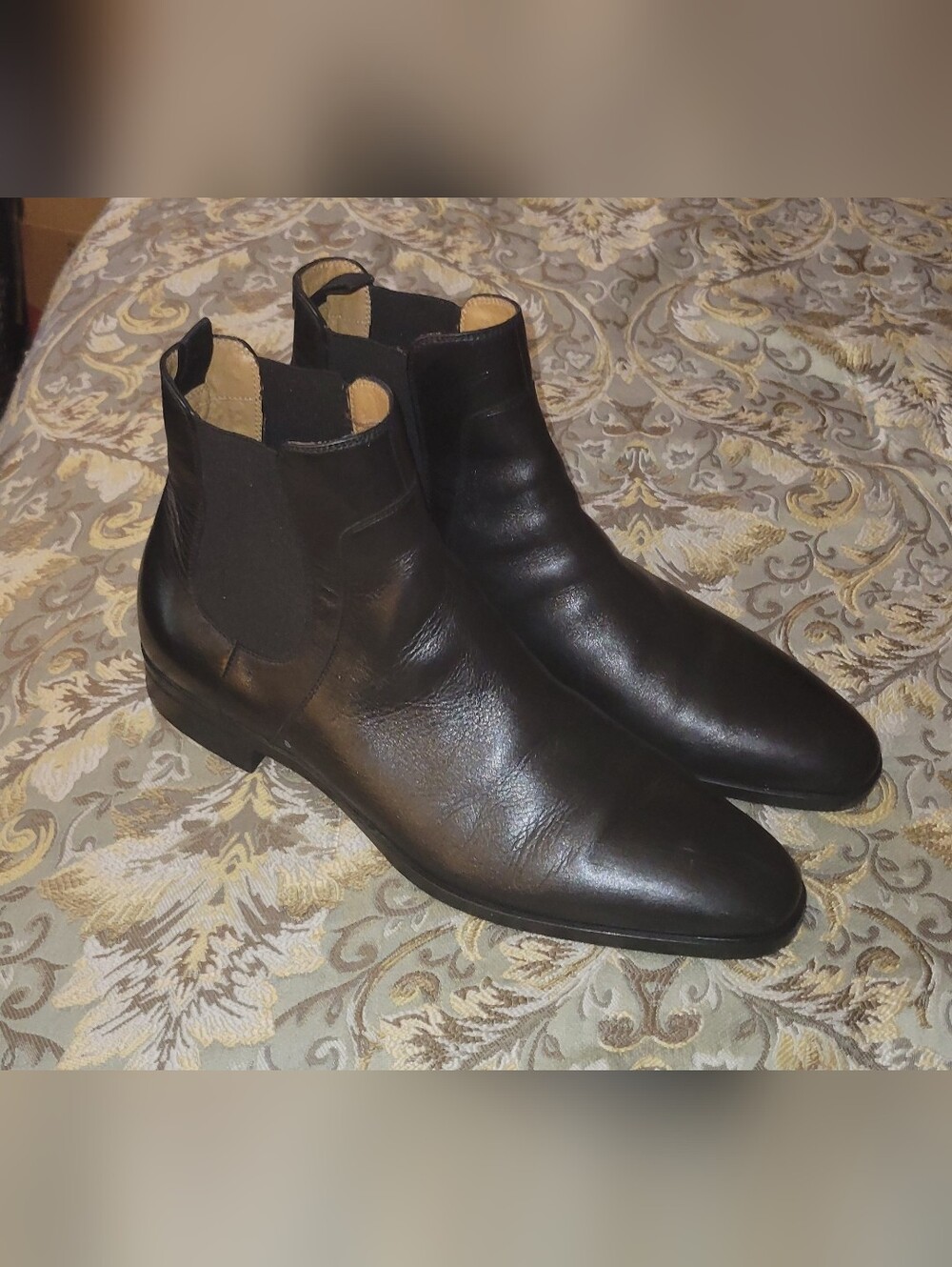 BOSS HUGO BOSS Men's Black Leather Boots Shoes- Classic Style